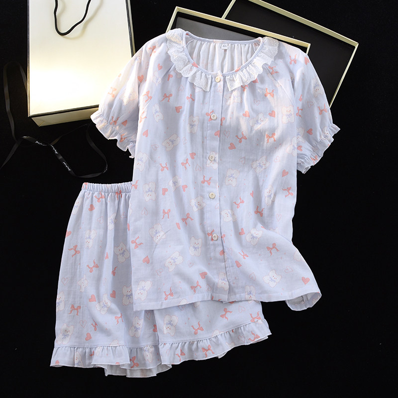 夏季睡衣女短袖短裤套装纯棉双层纱布卡通圆领花边2026新款家居服,女士内衣/男士内衣/家居服,睡衣/家居服套装,淘宝优惠券,粉丝福利购,淘宝优惠卷