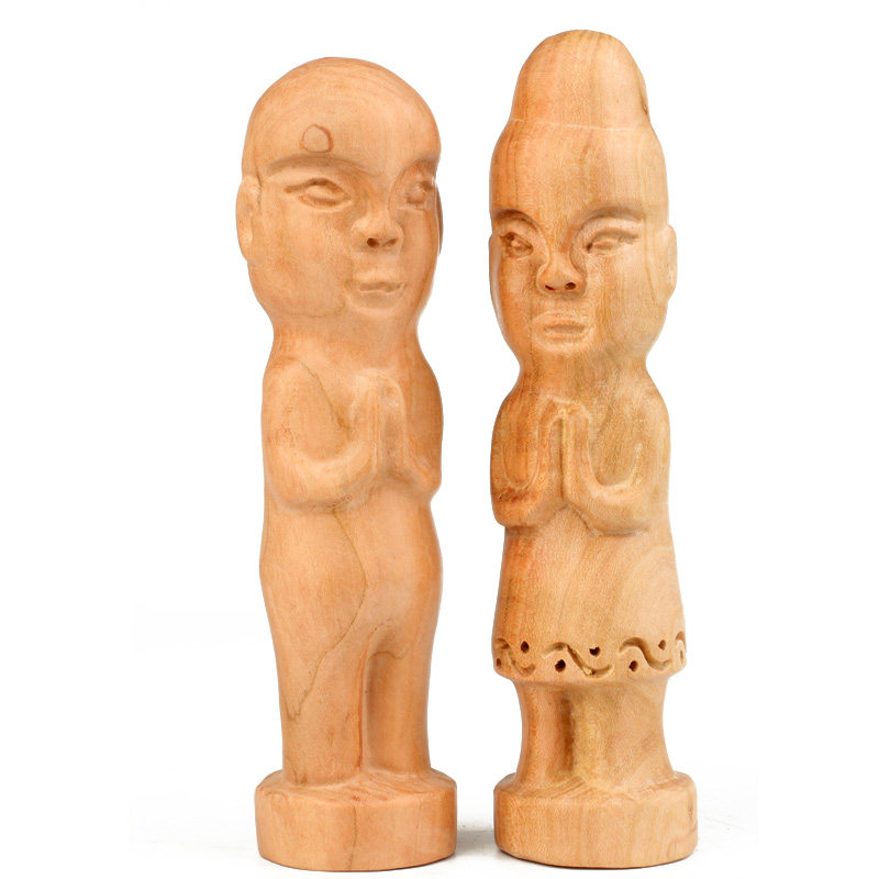 广缘德桃木人摆件男女款无漆木雕工艺品创意人偶宝宝饰品
