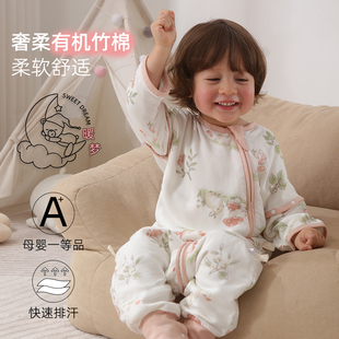 宝宝睡袋婴儿夏季空调房纯棉睡衣宝宝纱布分腿春秋防踢被四季通用