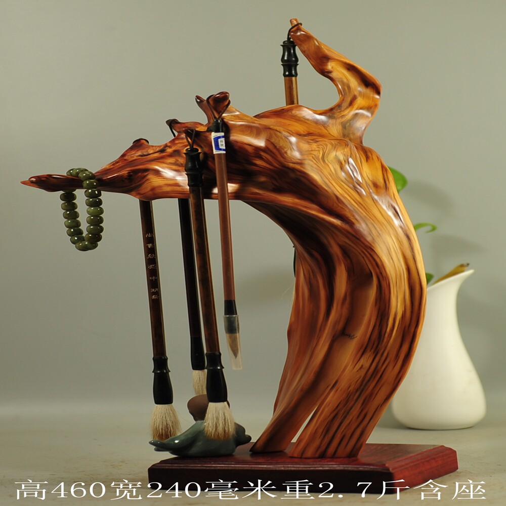 崖柏根雕摆件禅意随形笔挂工艺品镇宅笔架珠串架笔筒茶台红白料
