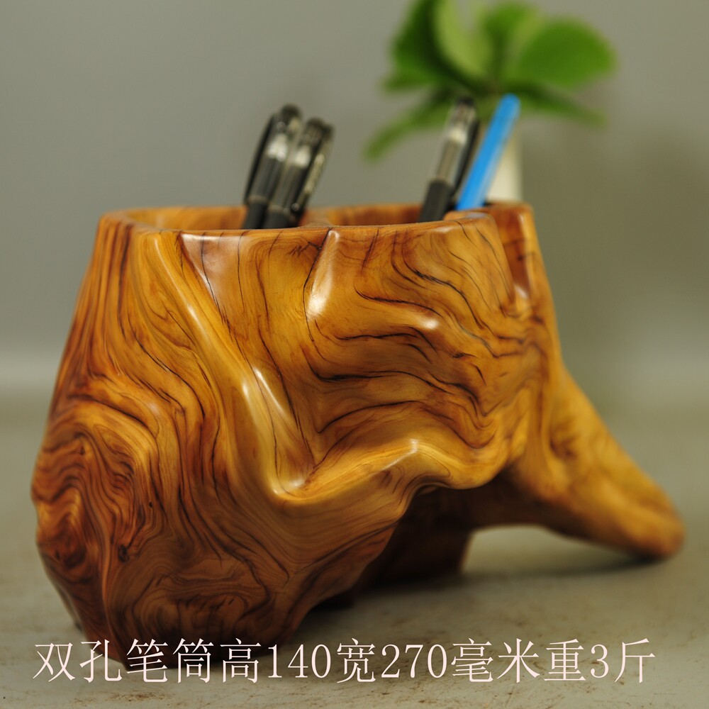 崖柏陈化料根雕摆件随形笔桶