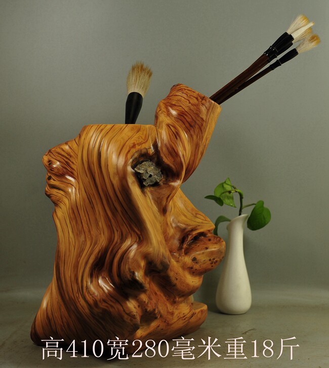太行崖柏根雕摆件笔架串架倒流香笔挂笔筒手把件毛料陈化红白料