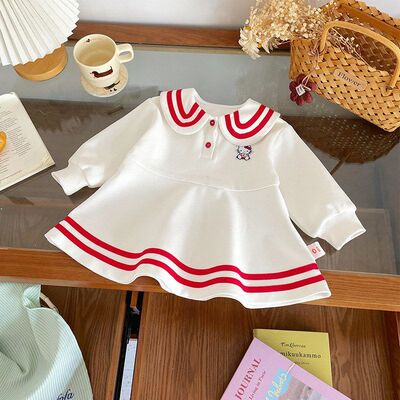 【现货】CQ262520儿童连衣裙2026春季新品学院风海军领红白撞色裙