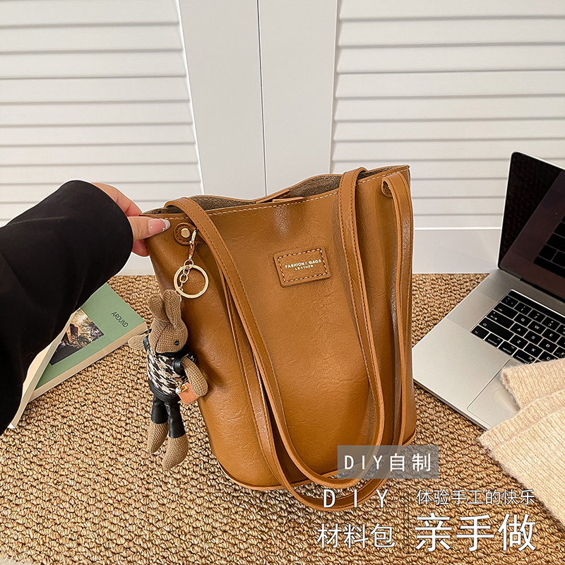 diy材料包手缝复古水桶包