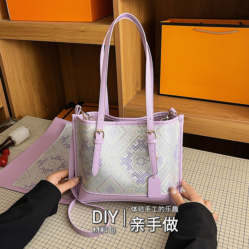 活动团建材料包diy自制新中式风托特包女DIY手工编织单肩包通勤包