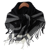 2025新款 奢美纯山羊绒女慵懒风流苏大三角巾格纹披肩秋冬保暖围巾
