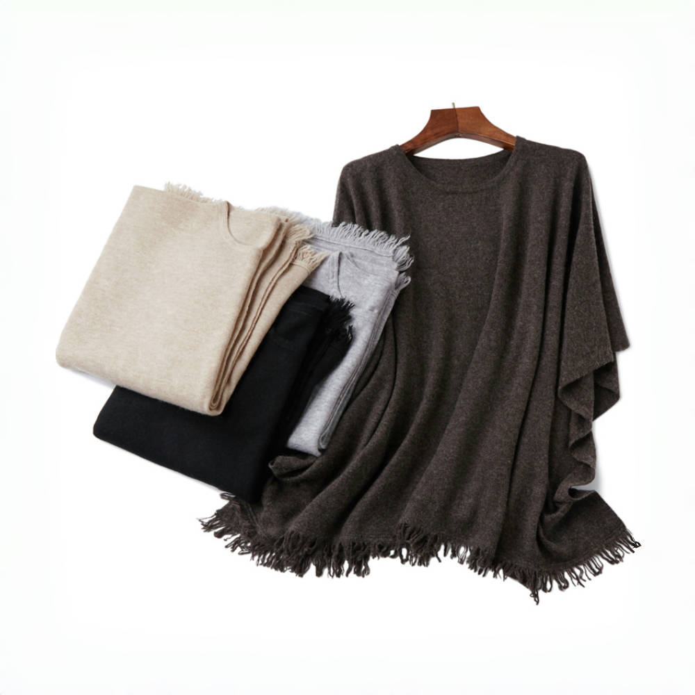 2025新款轻奢小众订单早秋羊绒羊毛混纺套头斗篷圆领披肩宽松外套