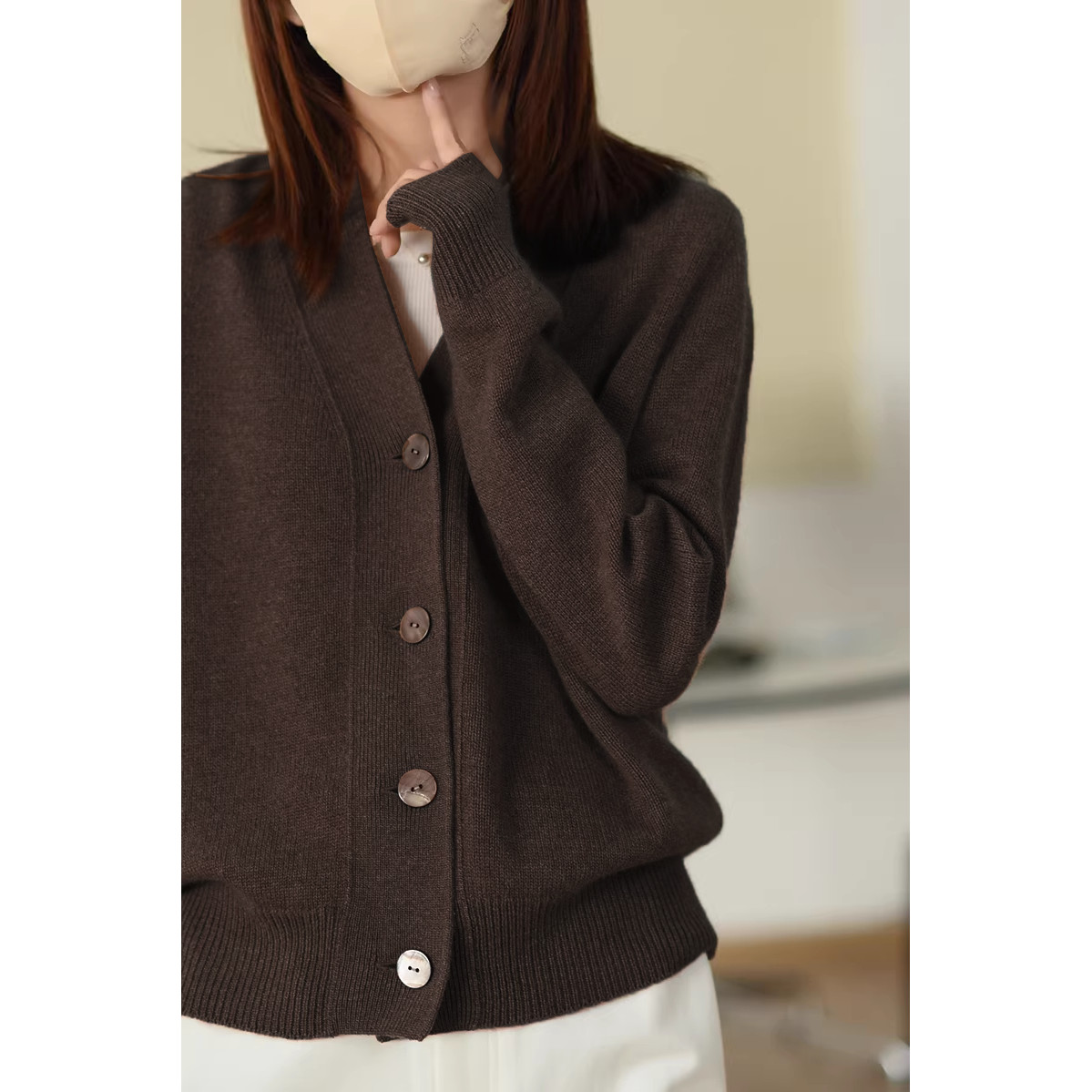 美拉德风~订单秋冬女厚款宽松百搭长袖V领纯羊绒针织开衫系扣毛衣,女装/女士精品,羊绒衫,淘宝优惠券,粉丝福利购,淘宝优惠卷