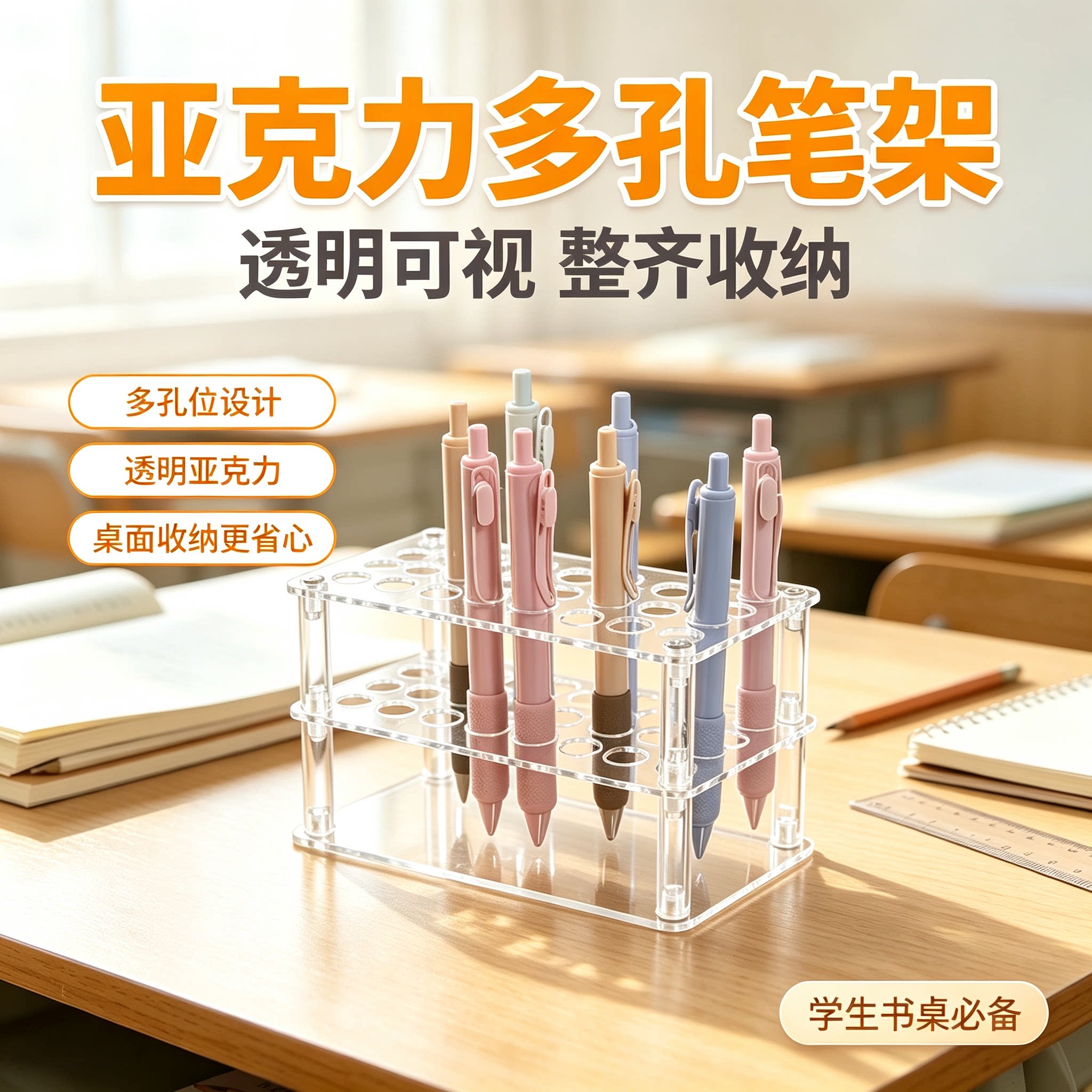32孔透明亚克力笔架文具店笔展笔筒