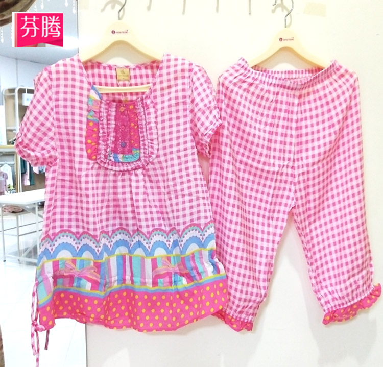 芬腾睡衣女夏季棉质短袖格子薄款两件套夏天女士韩版家居服套装