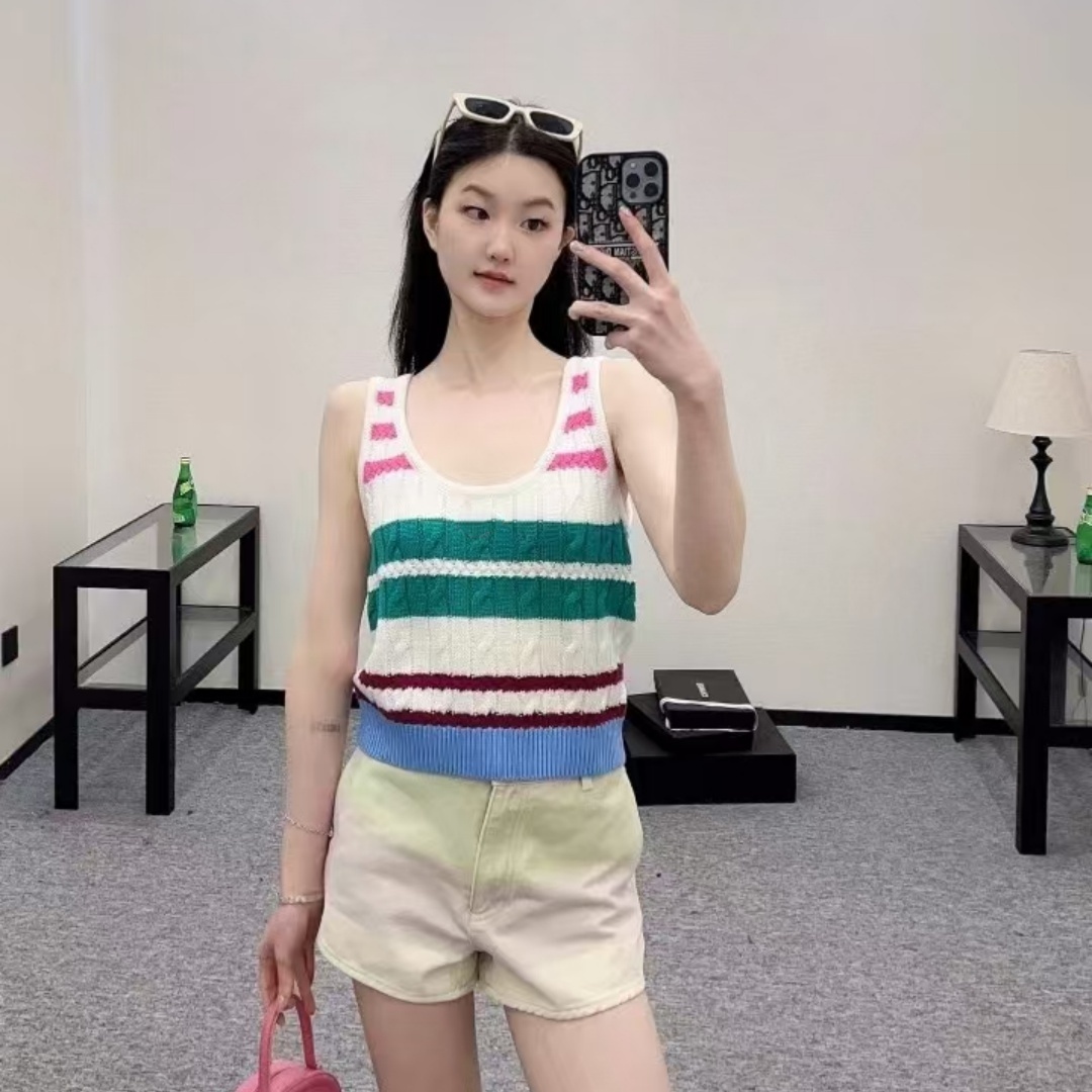 小香风吊带背心女内搭U领性感锁骨针织衫羊绒羊毛条纹无袖上衣潮