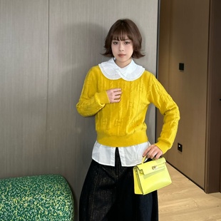 佘诗曼同款绵羊毛针织衫女秋字母提花圆领毛衣外穿明星同款打底衫