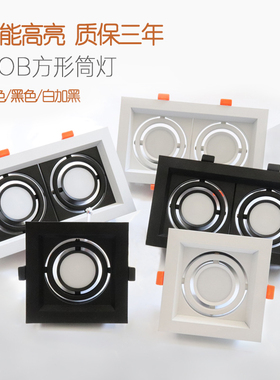 LED双头筒灯嵌入式方形天花灯cob斗胆灯格栅灯吊顶商场家用射灯