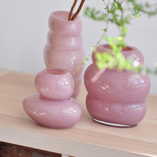 桌面装 清货花瓶 鲜切花插花花器 彩色瓷粉复古瓶 饰 有瑕疵