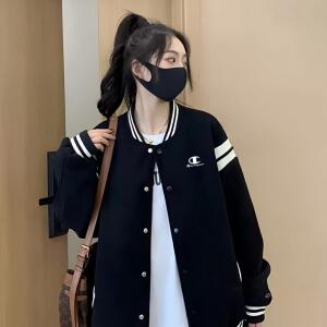 日版冠军2024秋冬新款棒球服外套女宽松百搭休闲情侣撞色夹克上衣
