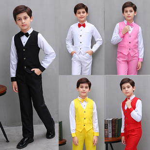 元旦儿童合唱演出服男孩黑红白色西装马甲长袖白色衬衣礼服表演服