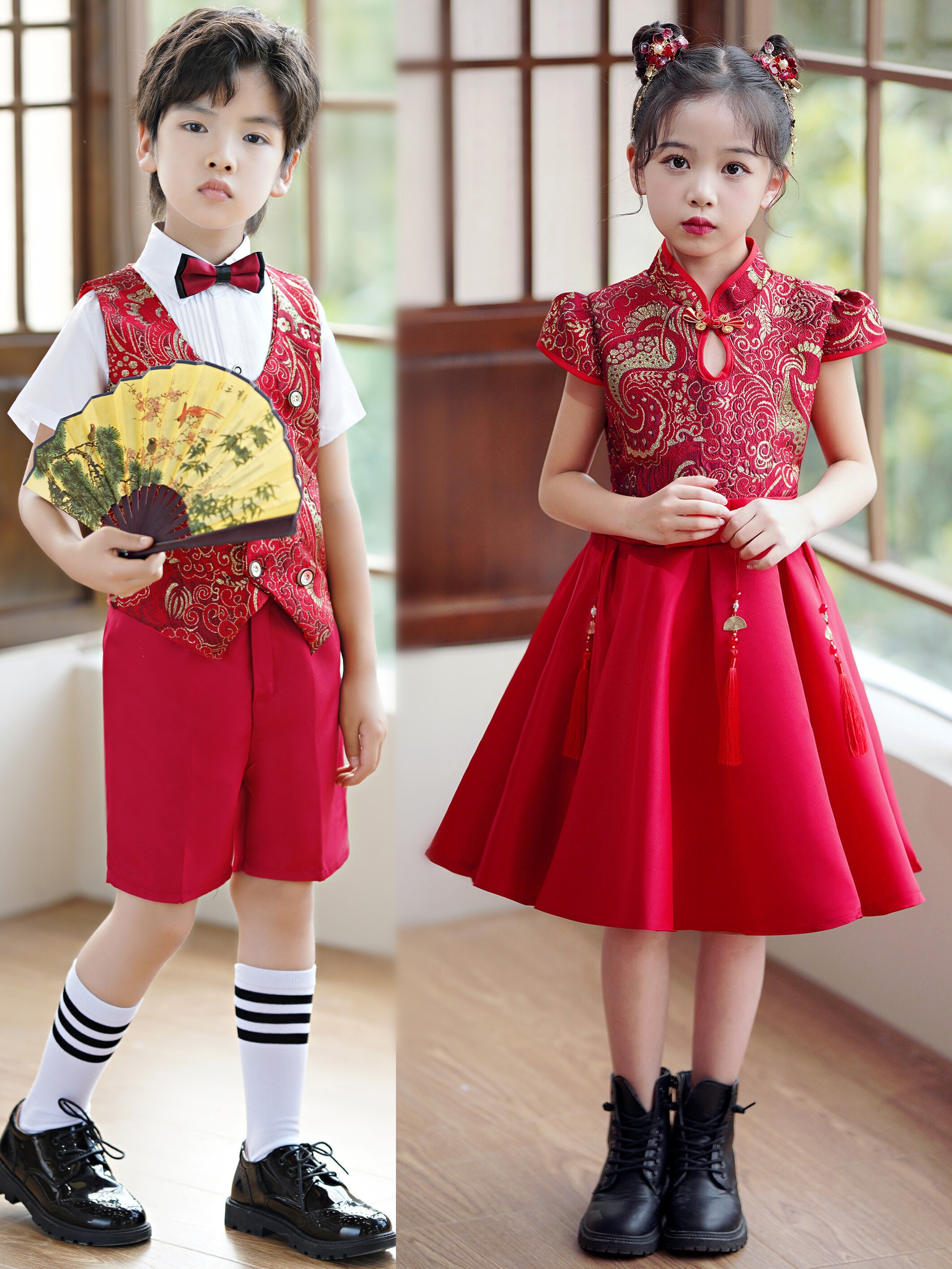 六一儿童公主女童演出服纱裙中国喜庆诗歌朗诵舞蹈表演大合唱服装