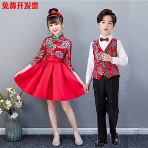 儿童红色大合唱演出服元旦中小学生诗歌朗诵团队集体舞蹈表演服饰