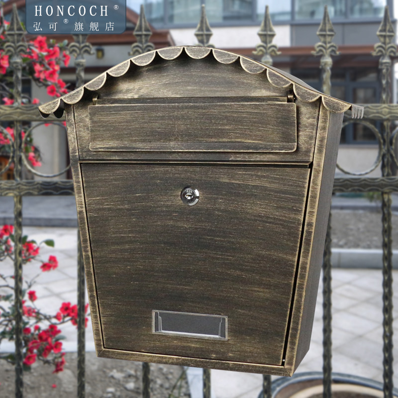 欧式铁艺复古信箱室外防水挂墙带锁信报箱意见箱邮筒定制图文logo