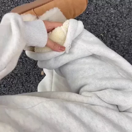 孕妇羊羔绒运动裤秋冬季高腰休闲加厚棉裤阔腿直筒小个子加绒卫裤