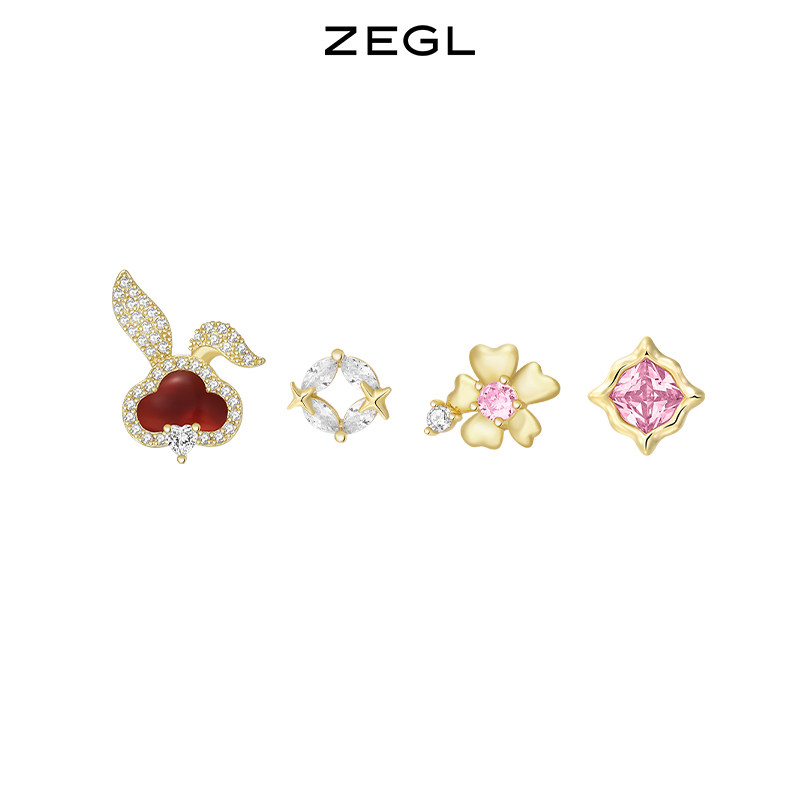 zegl真柳设计师本命年925银针红玛瑙耳饰女精致气质高级组合耳环
