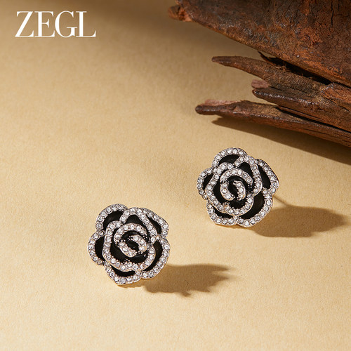 ZEGL法式黑色山茶花耳环