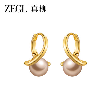 ZEGL真柳金色耳环女轻奢高级感圈圈耳圈独特耳扣人造珍珠耳饰新款