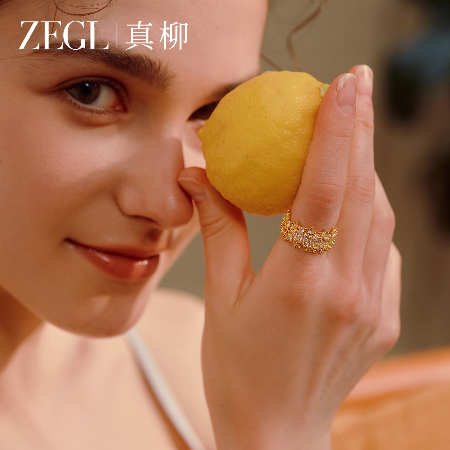 ZEGL鎏金色花朵戒指轻奢食指戒
