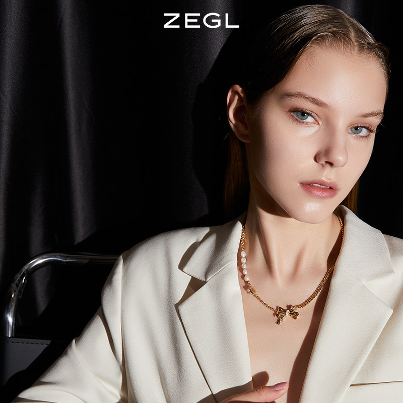 ZEGL蝴蝶结淡水珍珠项链女小众设计ins风2021年新款高级感锁骨链