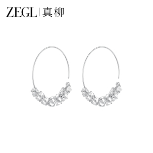 ZEGL真柳闪锆大耳圈耳环女轻奢高级耳钉耳挂气质大气圈圈耳饰新款