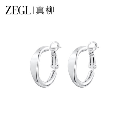 ZEGL真柳素圈耳环女轻奢高级感圈圈耳圈耳坠秋冬耳饰2024新款爆款