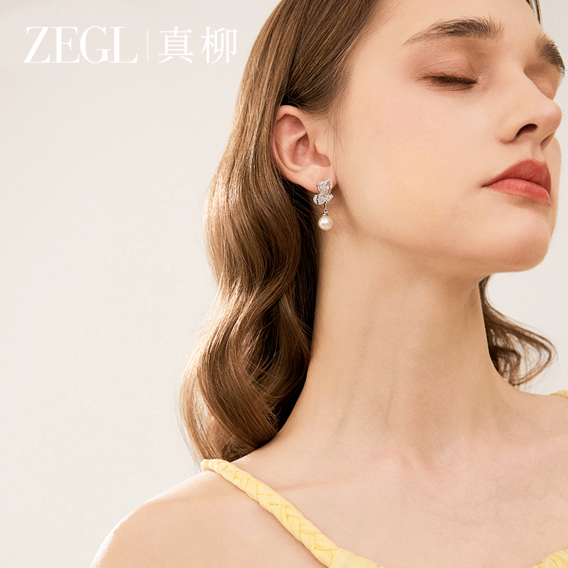 蝴蝶人造珍珠耳环女2025新款