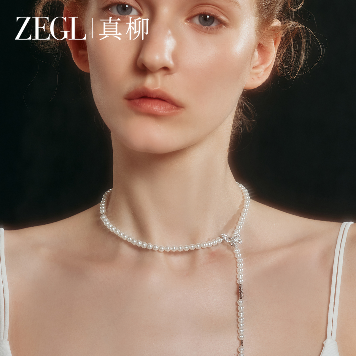 人造珍珠蝴蝶项链春夏新款饰品女