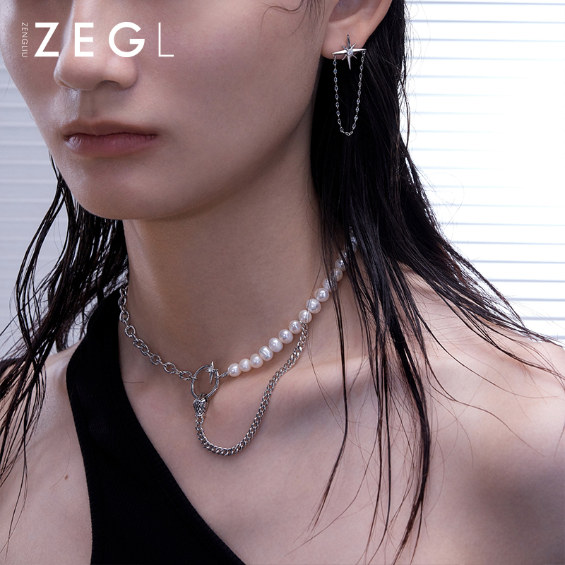 ZENGLIU设计师淡水珍珠蛇项链女轻奢小众设计复古choker锁骨颈链多图1