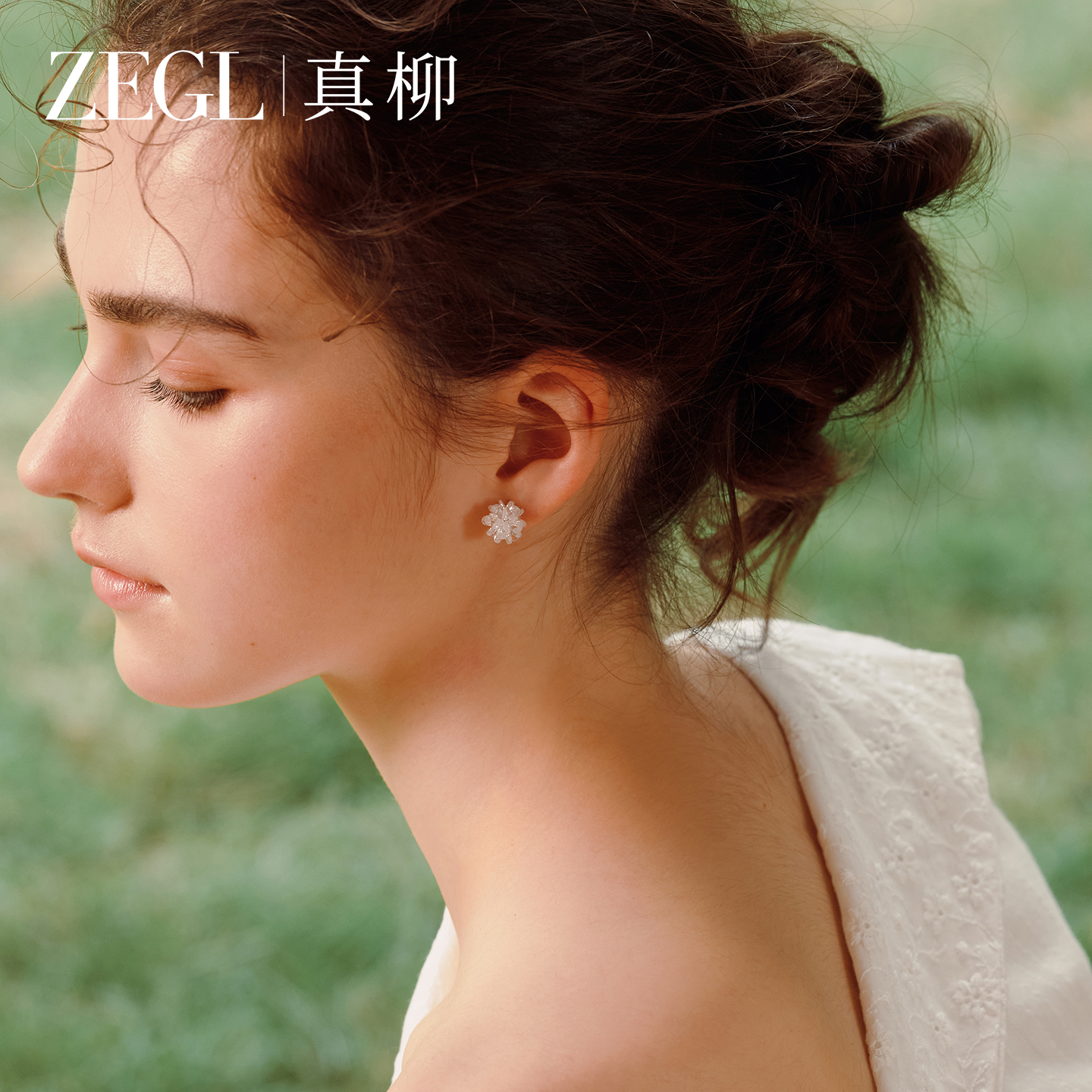 ZEGL真柳闪锆花朵耳钉女精致小巧白色高级感耳环轻奢高级耳饰新款