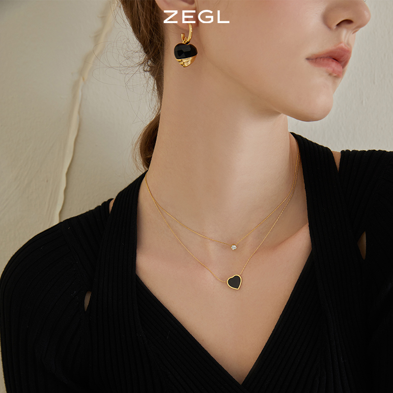 ZEGL双层爱心项链气质时尚女