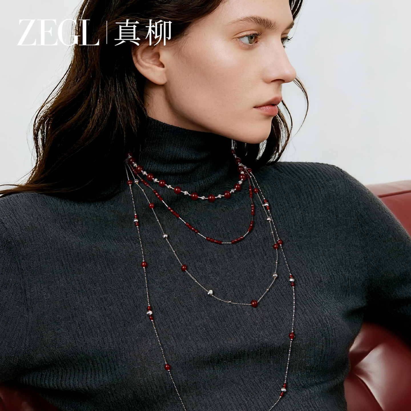 ZEGL虎眼石项链秋冬叠戴毛衣链