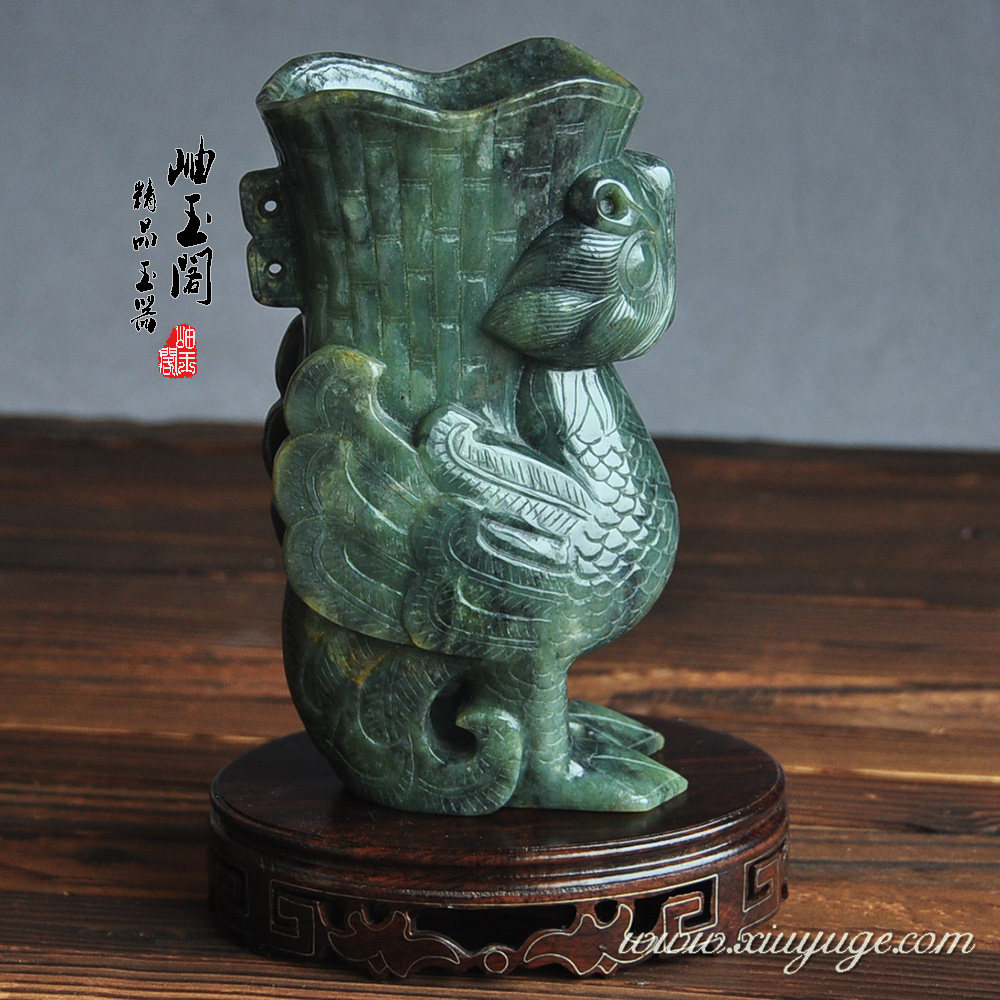 岫玉阁专柜正品老玉古玩摆件 复古多宝格博古架吉祥摆件 凤尊1014
