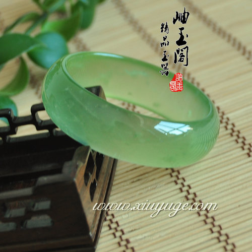 岫玉阁精品玉器专柜正品纯天然岫岩玉手镯青草绿 55mm附证书9223