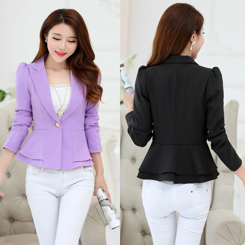 荷叶边女士韩版长袖上衣修身西装
