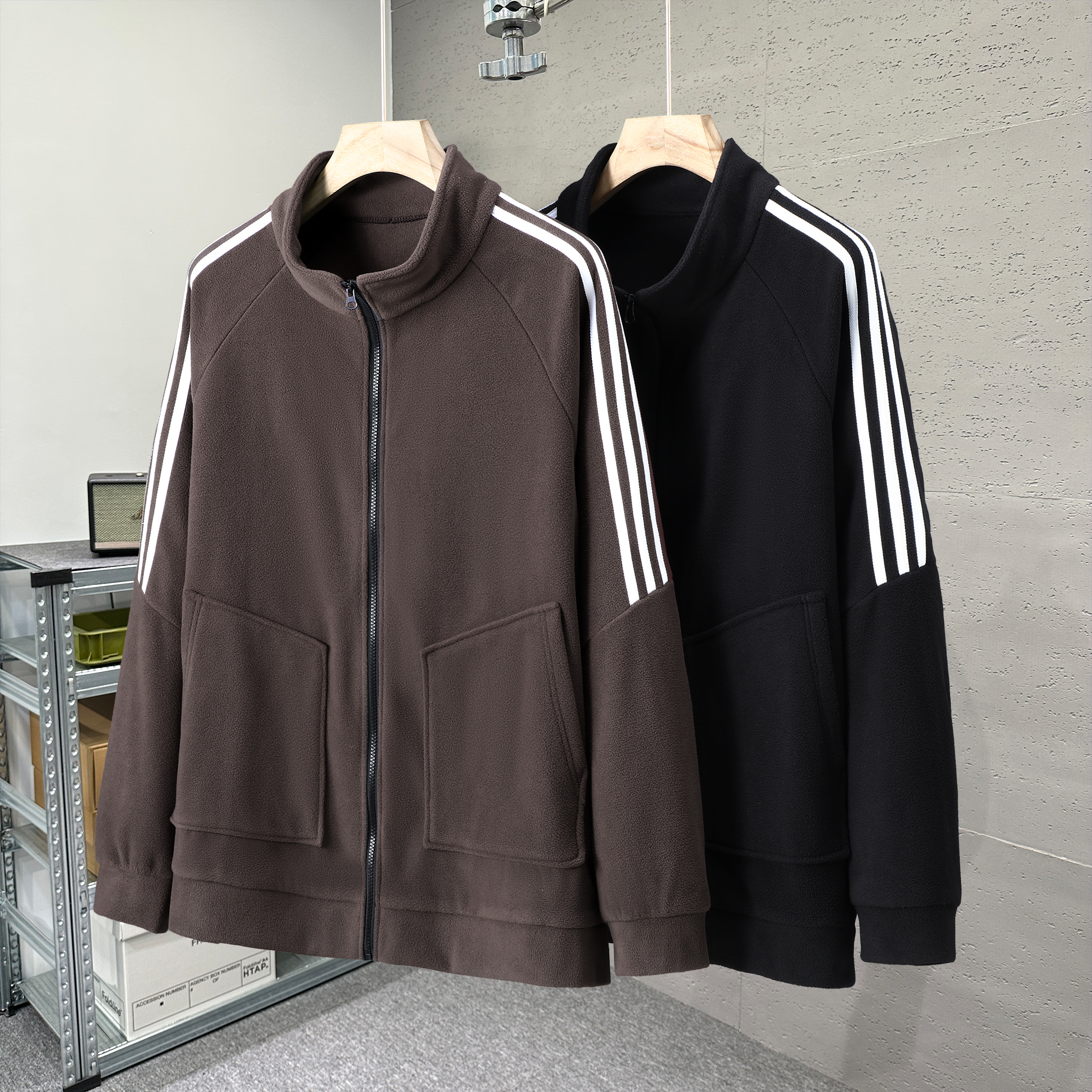 大码男装摇粒绒开衫卫衣外套男款