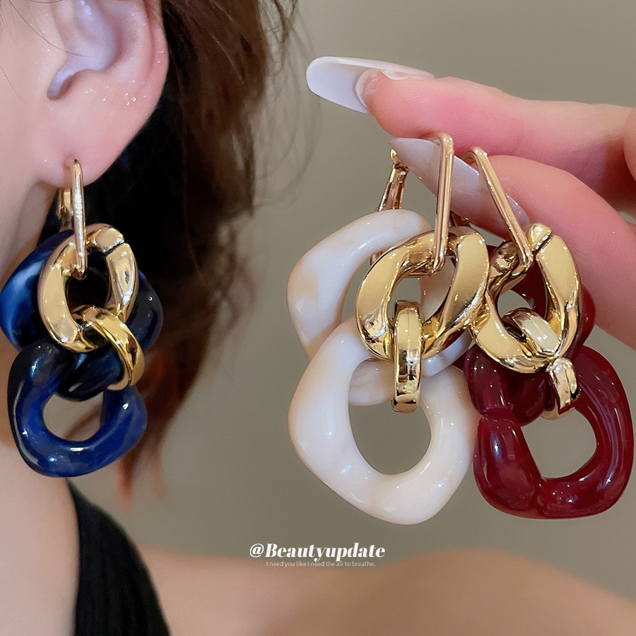 复古银针方形菱形亚克力流苏吊坠耳环气质时尚耳圈设计感小众耳饰