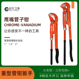 巨力工具鹰嘴管子钳工业级大开口喉钳水暖双柄管钳扳手水管重型