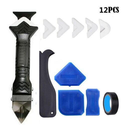 12件套3合1美缝工具吸塑金属刀头刮刀密封剂涂抹刮板