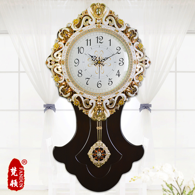 韩式现代客厅大号挂钟简约创意田园金属石英钟表时尚摇摆静音时钟