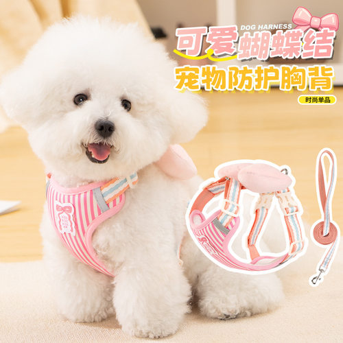 狗狗牵引绳蝴蝶结胸背带四季款小型犬不勒脖防挣脱牵引绳宠物园艺