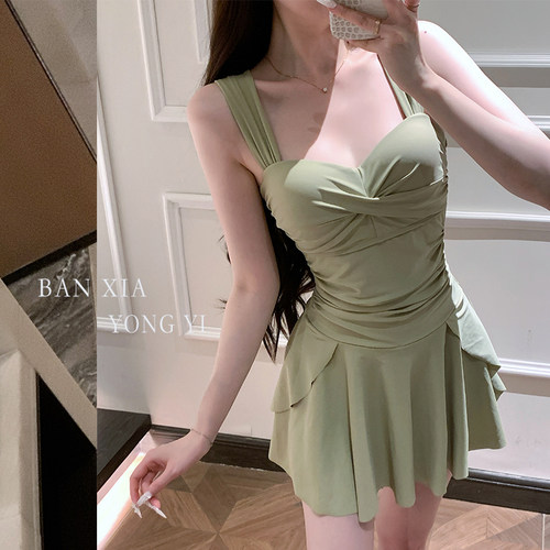 微胖女孩收腰显瘦泳衣女平角裙式