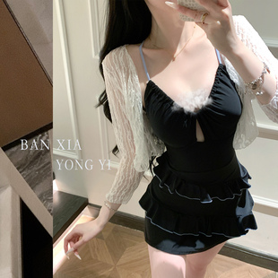 蛋糕裙甜美少女感度假泳衣小胸聚拢辣妹连体裙式 遮肉显白温泉泳衣