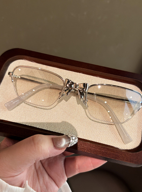 2025新款下半框金属银色太阳眼镜女士蝴蝶结复古高级感气质墨镜潮