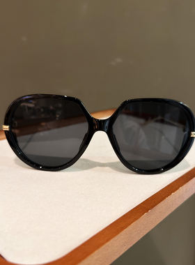 LAOPING复古椭圆框现代简约太阳眼镜女士黑色墨镜防紫外线高级感